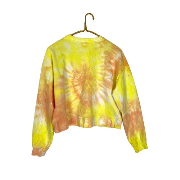 Daily Disco Yellow Orange Tie Dye Cropped Pullover Crew Sweatshirt Size Small - Picture 2 of 3